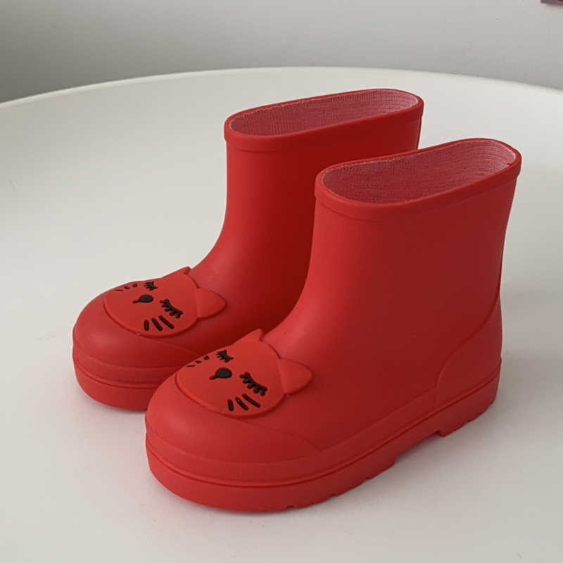 Gyerekeknek készült esőcsizma Cartoon stílusban, PVC felsőrész, fleece bélés, alacsony szár, uniszex, csúszásmentes vastag talp