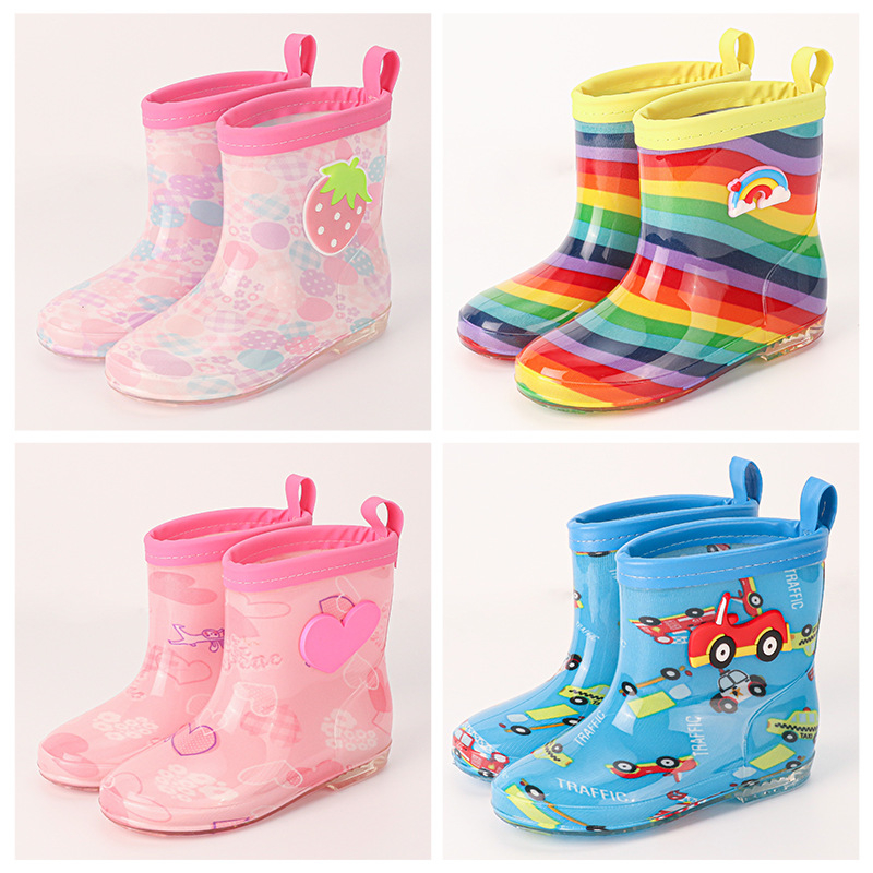 Gyerek esőcsizmák Cartoon mintával, PVC felsőrész, lapos sarok, alacsony cső, négy évszak