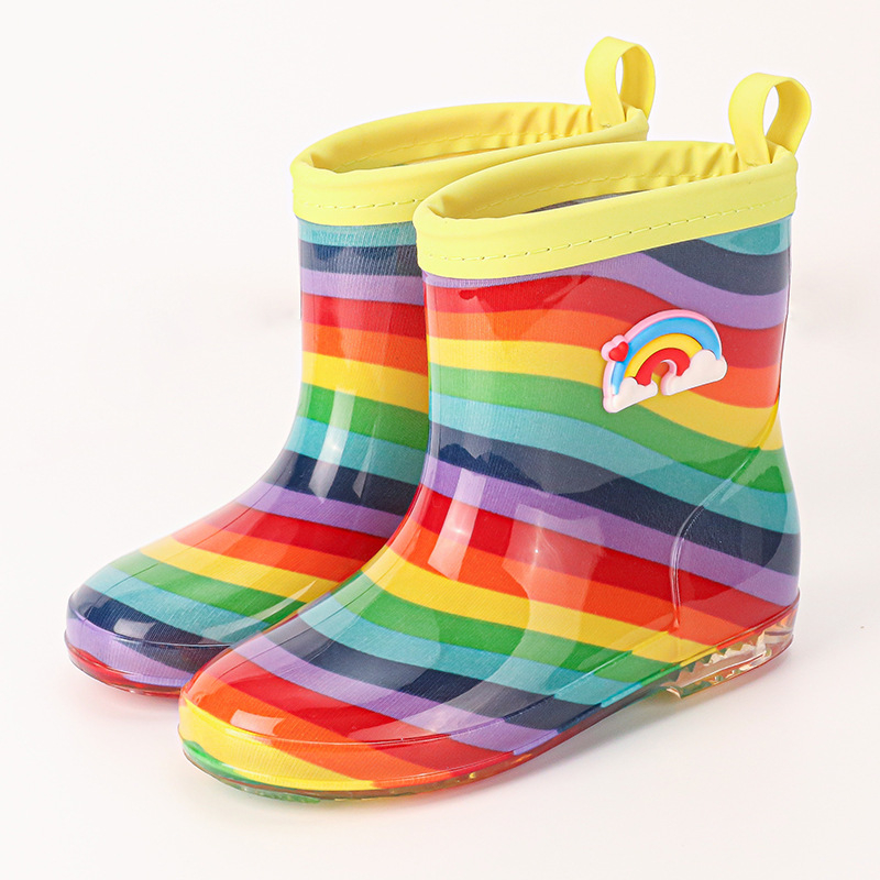 Gyerek esőcsizmák Cartoon mintával, PVC felsőrész, lapos sarok, alacsony cső, négy évszak