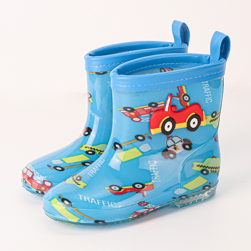 Gyerek esőcsizmák Cartoon mintával, PVC felsőrész, lapos sarok, alacsony cső, négy évszak