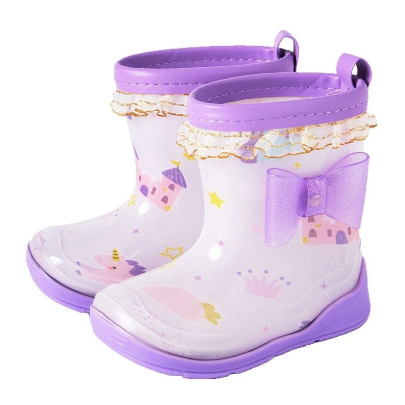 Baoyu gyermek esőcsizmája, PVC felsőrész, lapos sarok, középső szár, rajzfilm mintával