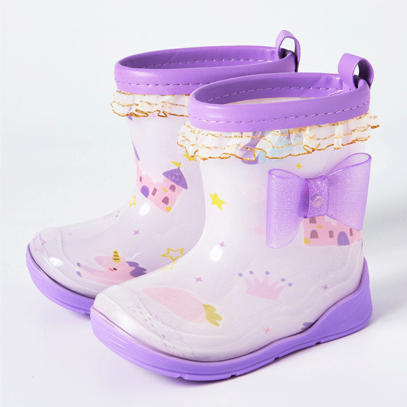 Baoyu gyermek esőcsizmája, PVC felsőrész, lapos sarok, középső szár, rajzfilm mintával