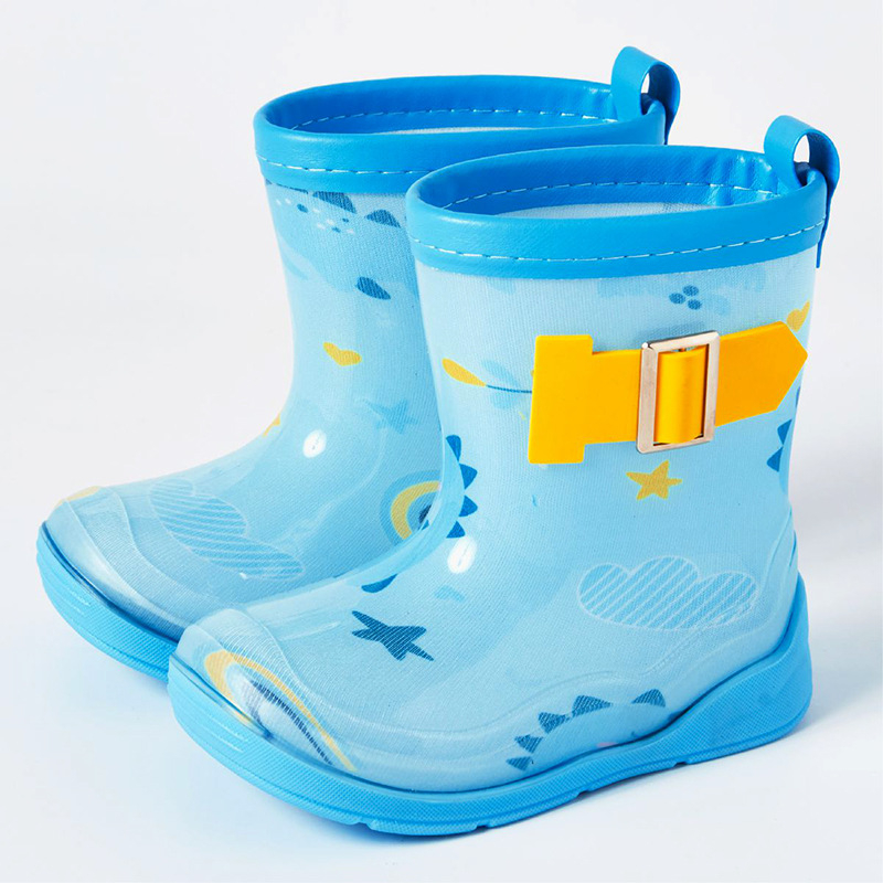 Baoyu gyermek esőcsizmája, PVC felsőrész, lapos sarok, középső szár, rajzfilm mintával