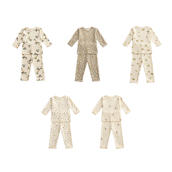 Set de haine de casă pentru copii, 95% bumbac, unisex, tricou cu mânecă lungă și pantaloni lungi, toamna 2025