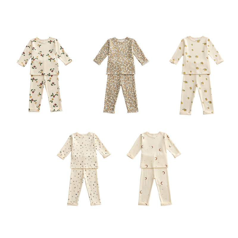Set de haine de casă pentru copii, 95% bumbac, unisex, tricou cu mânecă lungă și pantaloni lungi, toamna 2025