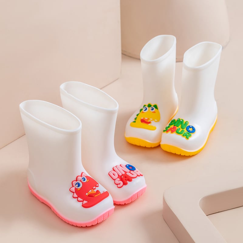 Gyerekeknek készült esőcsizma dinoszaurusz mintával, PVC felsőrész, uniszex, alacsony sarok 1–3 cm, középmagas szár (dinoszaurusz minta, PVC felső, uniszex, 1–3 cm sarok, középmagas szár)