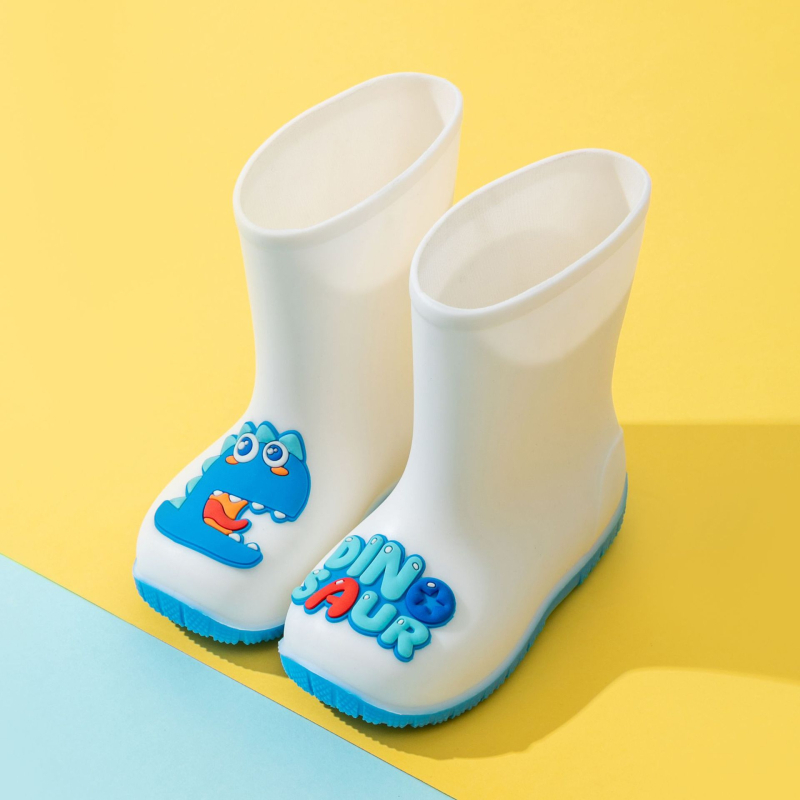 Gyerekeknek készült esőcsizma dinoszaurusz mintával, PVC felsőrész, uniszex, alacsony sarok 1–3 cm, középmagas szár (dinoszaurusz minta, PVC felső, uniszex, 1–3 cm sarok, középmagas szár)