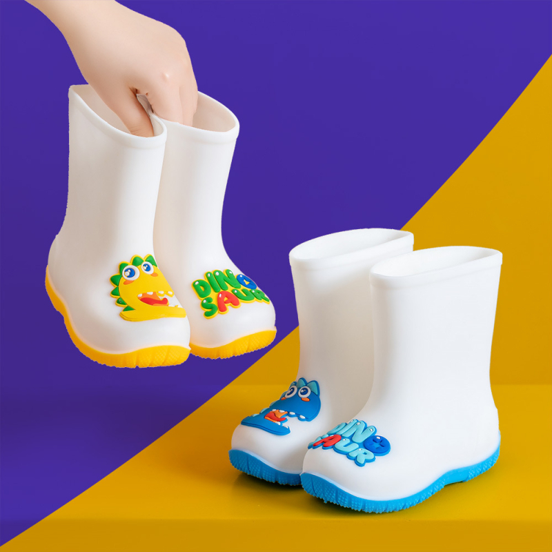 Gyerekeknek készült esőcsizma dinoszaurusz mintával, PVC felsőrész, uniszex, alacsony sarok 1–3 cm, középmagas szár (dinoszaurusz minta, PVC felső, uniszex, 1–3 cm sarok, középmagas szár)