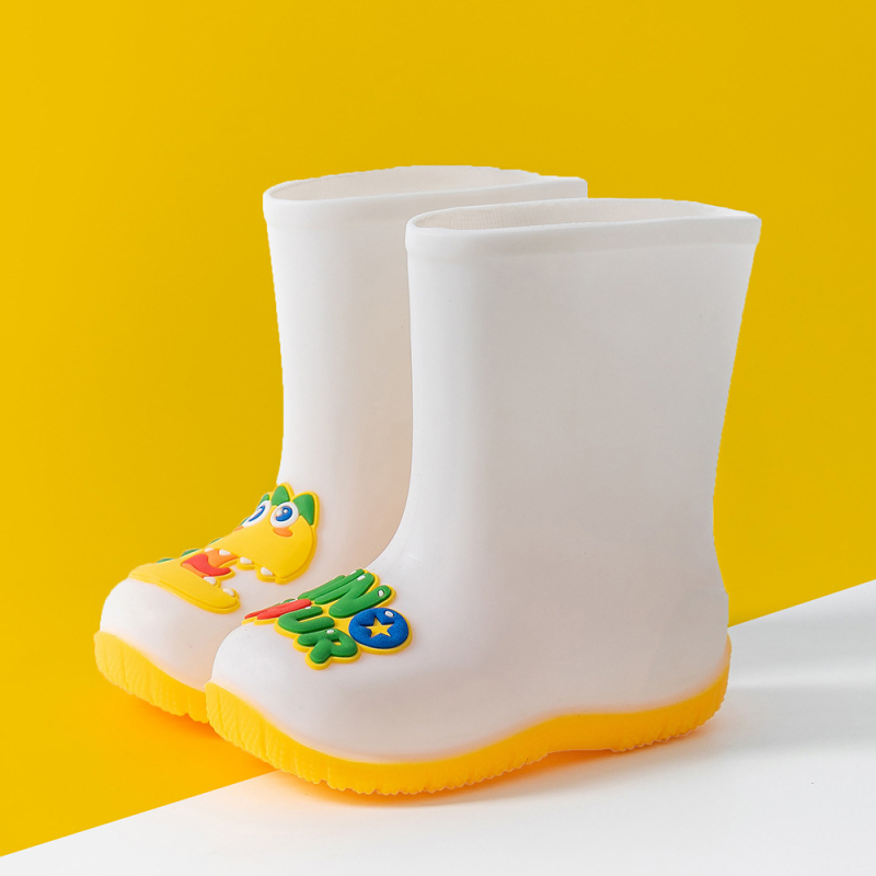 Gyerekeknek készült esőcsizma dinoszaurusz mintával, PVC felsőrész, uniszex, alacsony sarok 1–3 cm, középmagas szár (dinoszaurusz minta, PVC felső, uniszex, 1–3 cm sarok, középmagas szár)