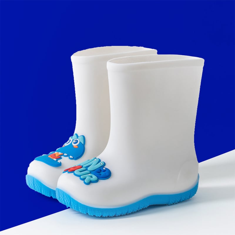 Gyerekeknek készült esőcsizma dinoszaurusz mintával, PVC felsőrész, uniszex, alacsony sarok 1–3 cm, középmagas szár (dinoszaurusz minta, PVC felső, uniszex, 1–3 cm sarok, középmagas szár)