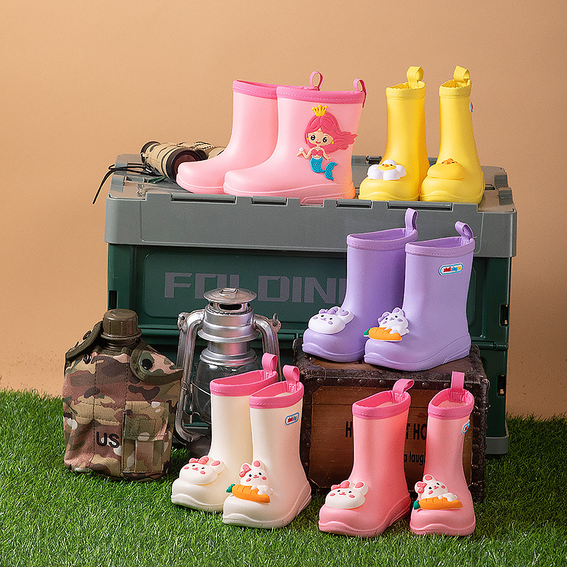 Gyerekeknek készült esőcsizmák, 3D-s rajzfilm mintával, PVC felsőrész, uniszex, 1–6 éveseknek