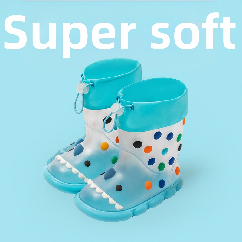 Bērnu lietus zābaki ar karikatūras haizivju motīvu –PVC augšdaļa, vidējā caurule augstums, ūdensizturīgi