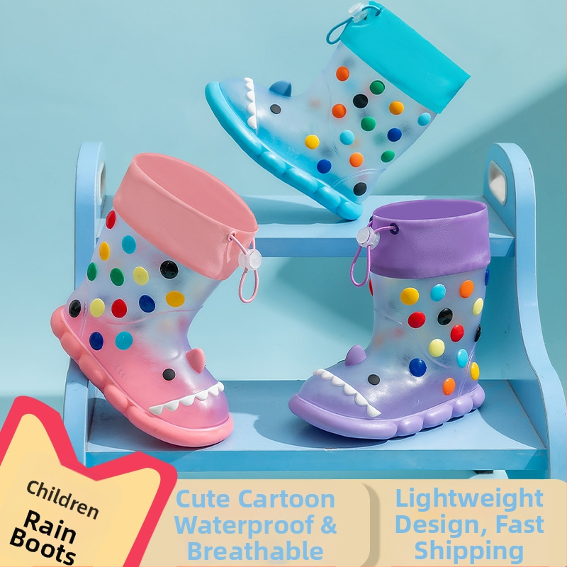 Bērnu lietus zābaki ar karikatūras haizivju motīvu –PVC augšdaļa, vidējā caurule augstums, ūdensizturīgi