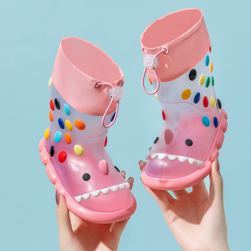 Gyerekeknek készült Cartoon Cápa esőcsizma – PVC felső rész, középmagas csizma, vízálló