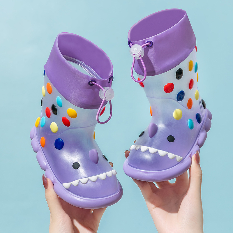 Gyerekeknek készült Cartoon Cápa esőcsizma – PVC felső rész, középmagas csizma, vízálló