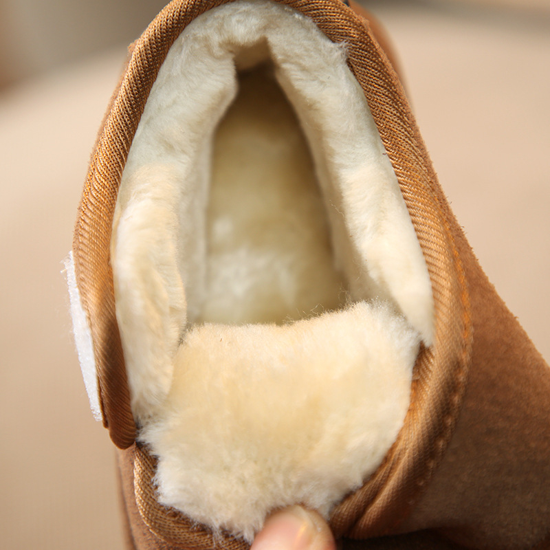 Vaikų žieminiai aulinukai iš natūralios odos, dirbtinis kailis viduje, TPR padai, Velcro užsegimas, žemas aukštis, korėjietiško stiliaus, unisex