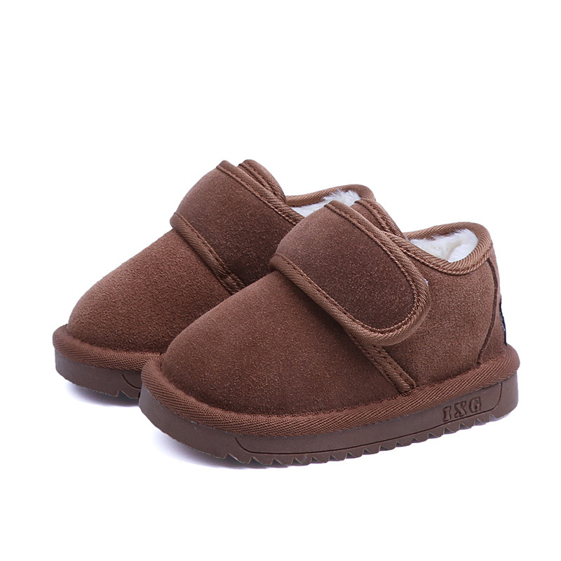 Vaikų žieminiai aulinukai iš natūralios odos, dirbtinis kailis viduje, TPR padai, Velcro užsegimas, žemas aukštis, korėjietiško stiliaus, unisex