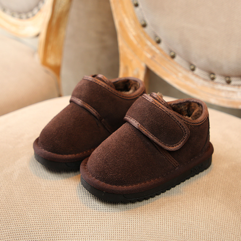 Vaikų žieminiai aulinukai iš natūralios odos, dirbtinis kailis viduje, TPR padai, Velcro užsegimas, žemas aukštis, korėjietiško stiliaus, unisex