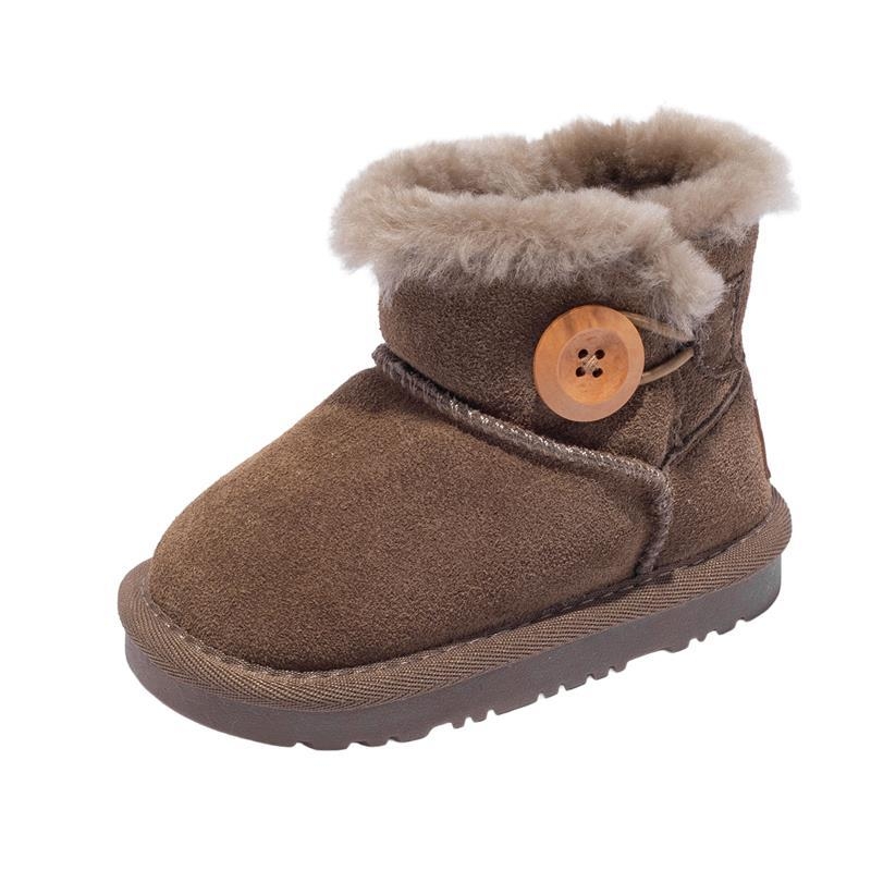 Mergaitėms sniego bateliai – viršus iš karvės split odos, padas TPES, užsegimas sagteliu, amžius 1–6 metai