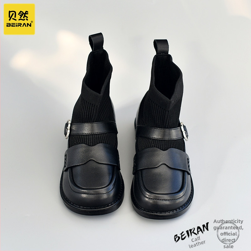 Mergaitėms skirti madingi batai iš karvų odos, guminė danga, vidutinio ilgio blauzda, EVA įdėklas, Korėjos stiliaus