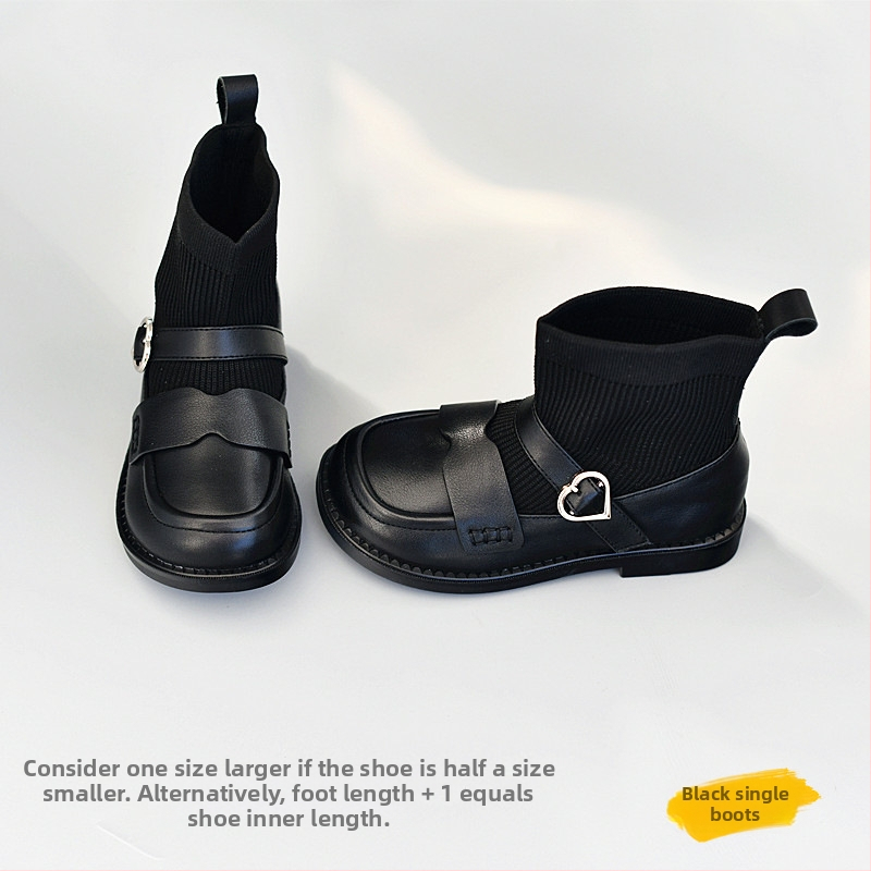 Mergaitėms skirti madingi batai iš karvų odos, guminė danga, vidutinio ilgio blauzda, EVA įdėklas, Korėjos stiliaus