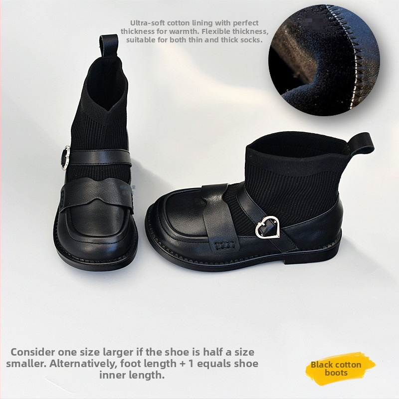 Mergaitėms skirti madingi batai iš karvų odos, guminė danga, vidutinio ilgio blauzda, EVA įdėklas, Korėjos stiliaus