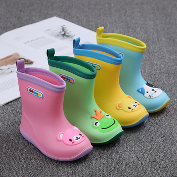 Детски гумени ботуши за дъжд с карикатурен дизайн - PVC горна част, плосък ток, нисък цилиндър, унисекс