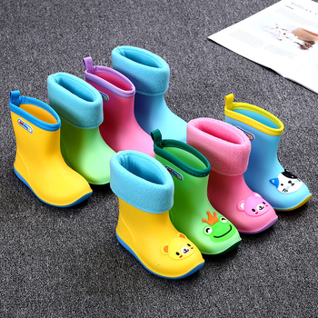 Детски гумени ботуши за дъжд с карикатурен дизайн - PVC горна част, плосък ток, нисък цилиндър, унисекс