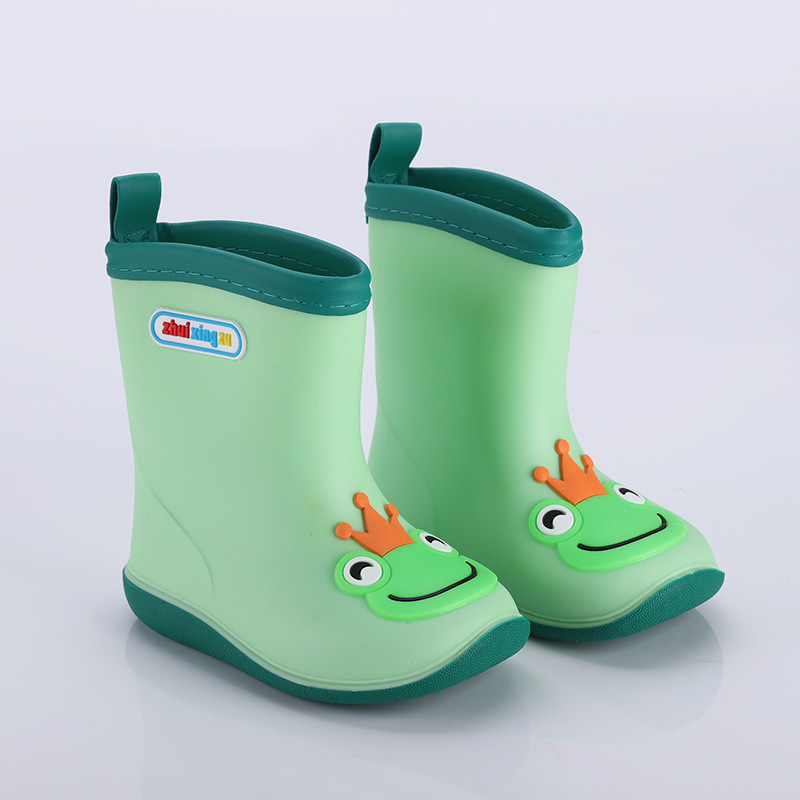 Детски гумени ботуши за дъжд с карикатурен дизайн - PVC горна част, плосък ток, нисък цилиндър, унисекс