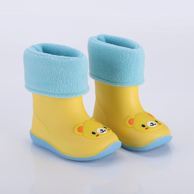 Детски гумени ботуши за дъжд с карикатурен дизайн - PVC горна част, плосък ток, нисък цилиндър, унисекс