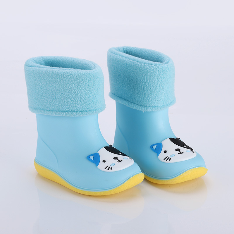 Детски гумени ботуши за дъжд с карикатурен дизайн - PVC горна част, плосък ток, нисък цилиндър, унисекс