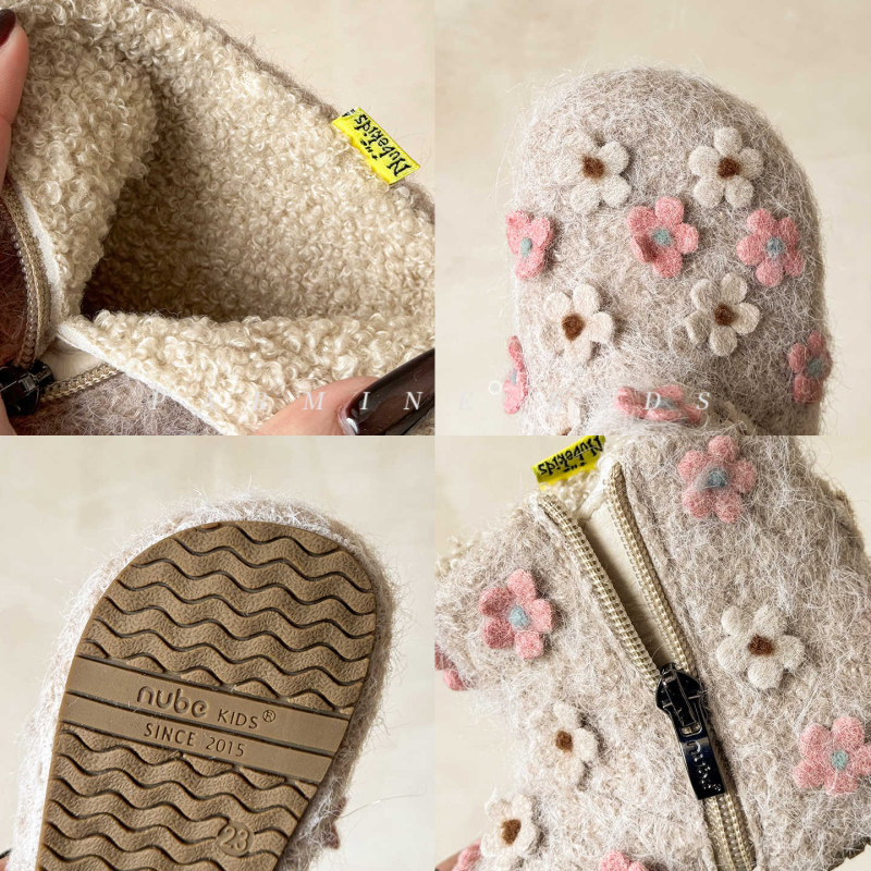 Cipelice za djevojčice do gležnja - gornji materijal: najlonski fleece, gumeni potplat, stil literarno retro, pogodno za uzrast 1–12 godina