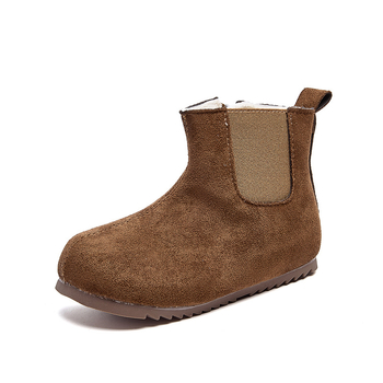 Botine unisex de iarnă pentru copii, căptușite cu fleece, partea superioară din piele artificială, talpă din cauciuc, înălime medie, fermoar lateral