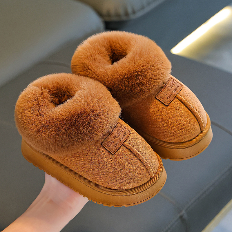 Botine de iarnă pentru copii, talpă antiaderentă, partea superioară din bumbac, căptușeală din fleece, pentru vârste 1–16 ani