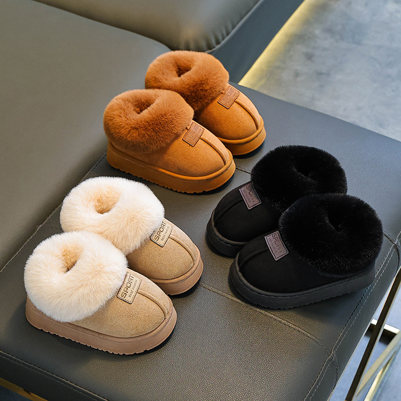 Botine de iarnă pentru copii, talpă antiaderentă, partea superioară din bumbac, căptușeală din fleece, pentru vârste 1–16 ani