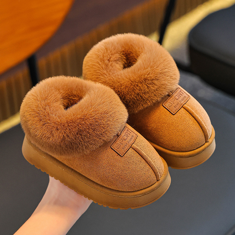 Botine de iarnă pentru copii, talpă antiaderentă, partea superioară din bumbac, căptușeală din fleece, pentru vârste 1–16 ani