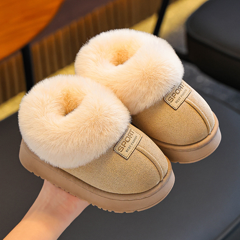 Botine de iarnă pentru copii, talpă antiaderentă, partea superioară din bumbac, căptușeală din fleece, pentru vârste 1–16 ani