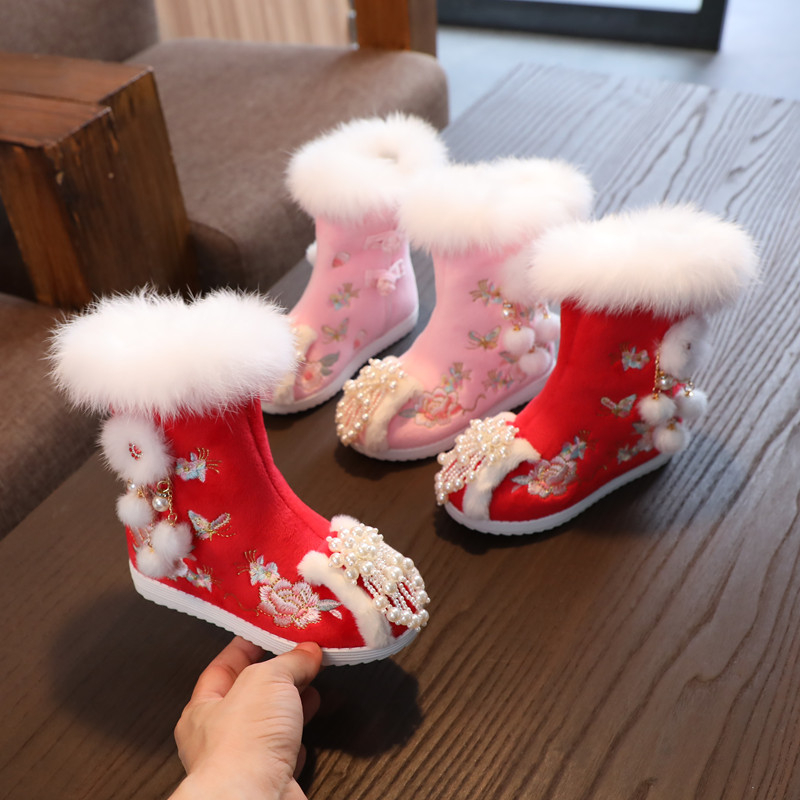 Tüdrukutele etnilise stiiliga tikitud saapad, ülaosa puuvillane, sisemus puuvillane, sisetald kangas, TPR talla, vanus 4–6 aastat