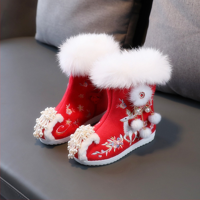 Meitenēm paredzēti izšūti zābaki etniskā stilā, augšējā daļa no kokvilnas, iekšējā daļa no kokvilnas, iekšējā zolīte no auduma, TPR zole, vecums 4–6 gadi