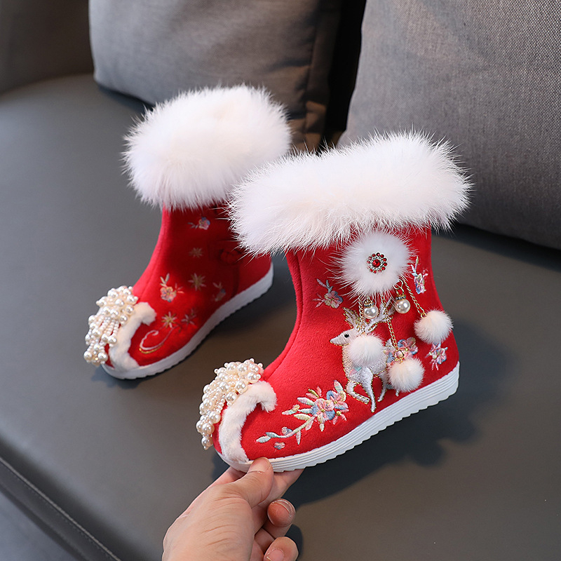 Tüdrukutele etnilise stiiliga tikitud saapad, ülaosa puuvillane, sisemus puuvillane, sisetald kangas, TPR talla, vanus 4–6 aastat