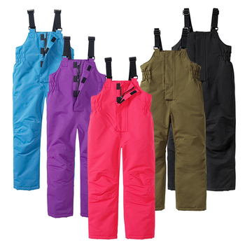 Pantaloni de schi pentru copii cu bretele, anti vânt și impermeabili, calzi cu umplutură din bumbac, țesătură poliester, detalii reflectorizante