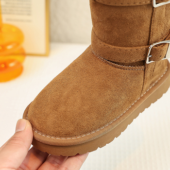 Детски снежни ботуши за момичета, ботуши до глезена, ретро стил (външен материал: кожено-замш; подметка: TPR; възраст 4–12 г; зима 2025)