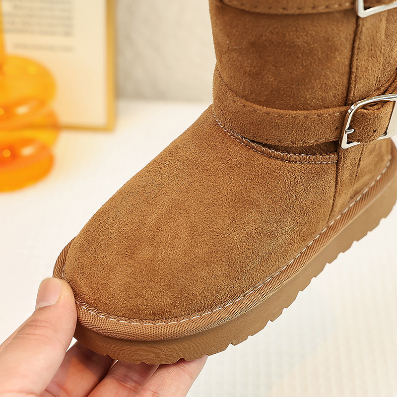 Детски снежни ботуши за момичета, ботуши до глезена, ретро стил (външен материал: кожено-замш; подметка: TPR; възраст 4–12 г; зима 2025)