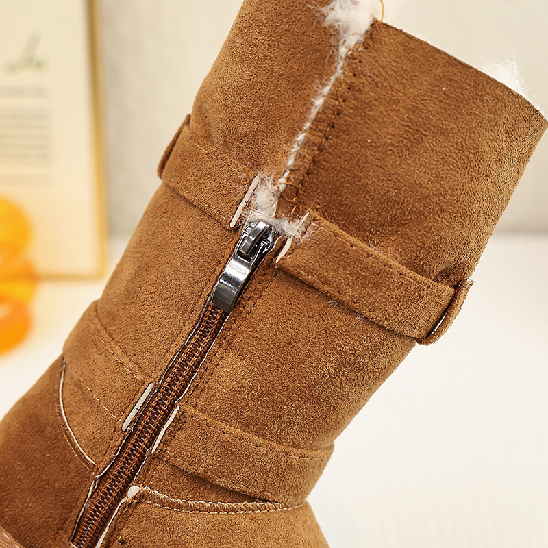 Детски снежни ботуши за момичета, ботуши до глезена, ретро стил (външен материал: кожено-замш; подметка: TPR; възраст 4–12 г; зима 2025)
