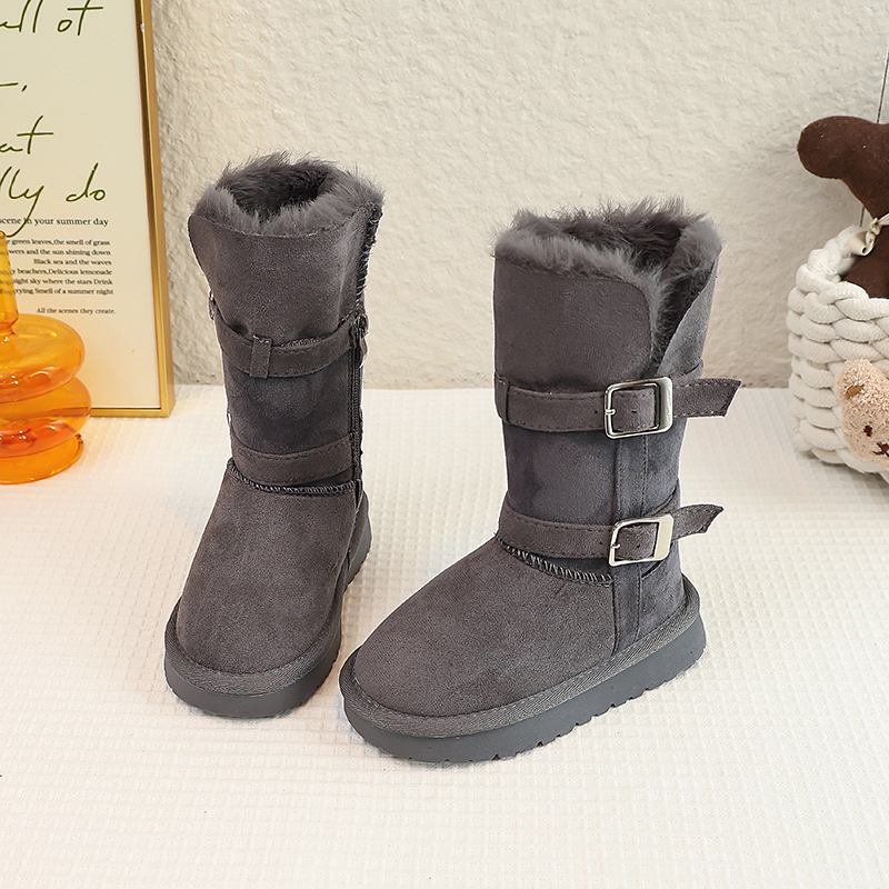 Детски снежни ботуши за момичета, ботуши до глезена, ретро стил (външен материал: кожено-замш; подметка: TPR; възраст 4–12 г; зима 2025)