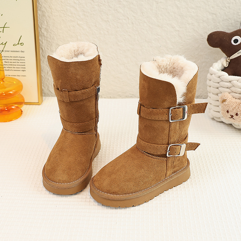 Детски снежни ботуши за момичета, ботуши до глезена, ретро стил (външен материал: кожено-замш; подметка: TPR; възраст 4–12 г; зима 2025)