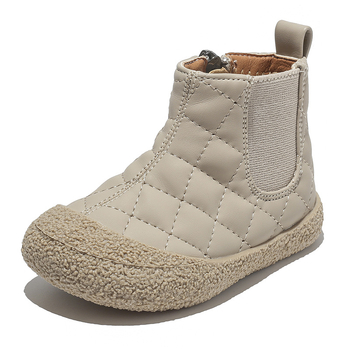 Botine pentru copii, căptușite cu fleece, partea superioară din piele microfibră cu model în carouri, talpă din PVC, fermoar lateral, pentru copii între 1 și 6 ani