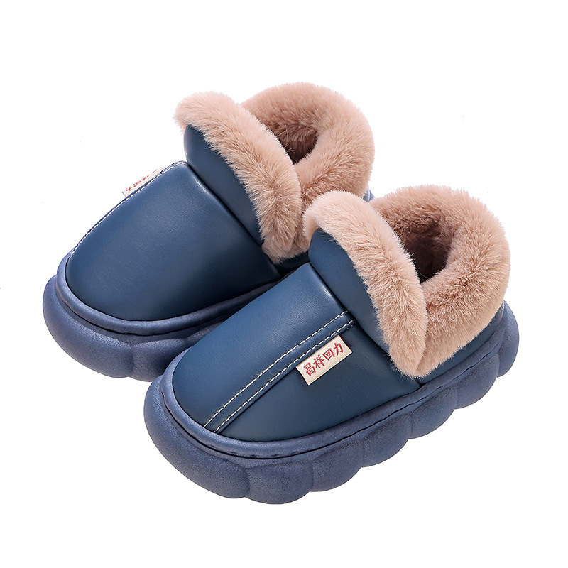 Slapi copii de iarnă, din bumbac, partea superioară din piele artificială, căptușeală fleece, talpă PVC, pentru 1–12 ani, Mu de shen, Iarnă 2024