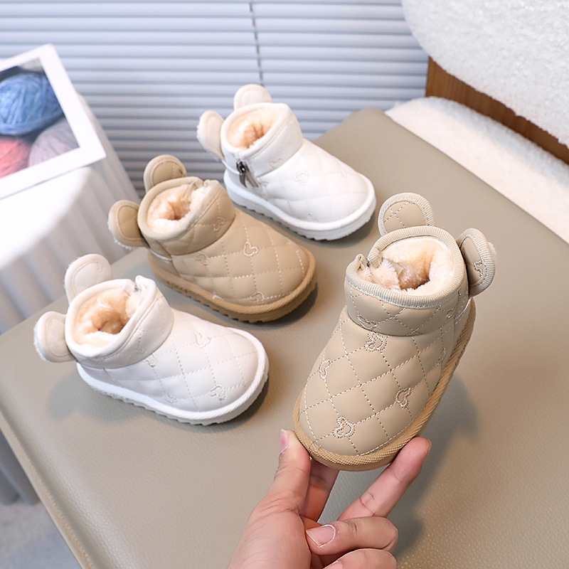 1–3 éves gyerekeknek szóló téli csizma, fleece bélés, felső rész mikroszálas bőr, bokacipő, szabadidős stílus