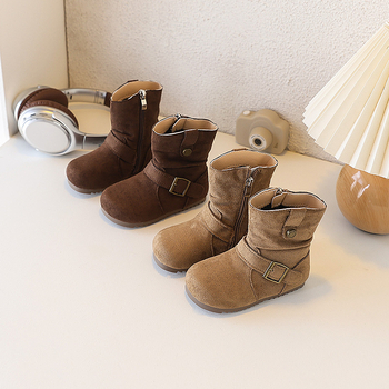 Vankahao Ghete pentru fetițe până la gleznă, Partea superioară din catifea Mongoliană, Stil simplu, Vârste 1–12